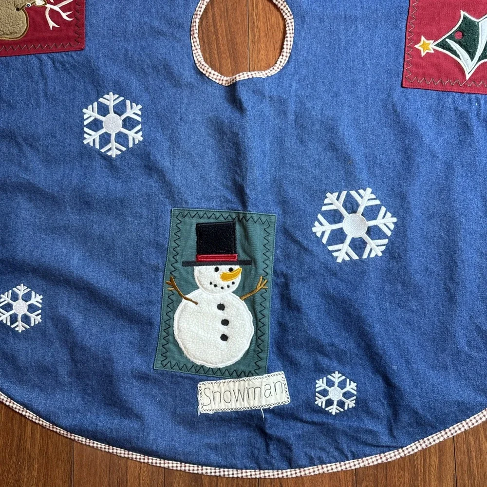 Vintage Denim Christmas Tree Skirt Hunters Western Lined Plaid Tie‎